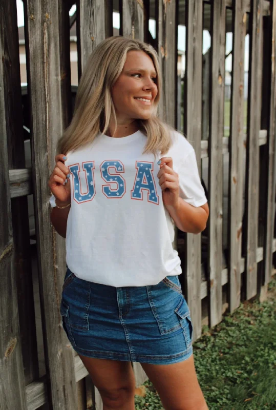 4th of July USA Short Sleeve Tee Striped Floral Plaid