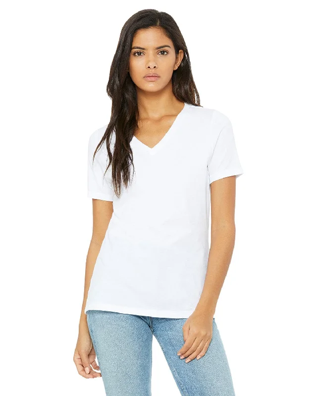 Bella+Canvas Ladies Missy V-Neck T-Shirt | White V-Neck T-Shirt Long Sleeve Cotton