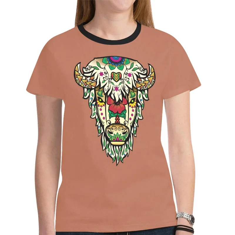 Buffalo Spirit Guide (Brown) T-shirt for Women Cashmere Blend Cotton Blend Poly Blend