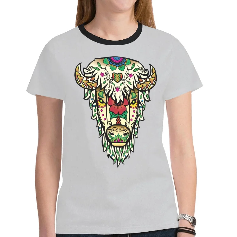 Buffalo Spirit Guide (Gray) T-shirt for Women Oversized T-Shirt Spandex breathable