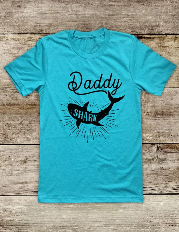 Daddy Shark New Dad Soft Unisex Men or Women Short Sleeve Jersey Tee Shirt Welt Pockets Slit Pockets Flap Pockets