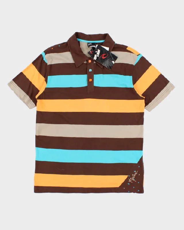 Deadstock Mens Brown Striped Rip Curl Shirt - M Zippered Front Buttoned Front Snap Front