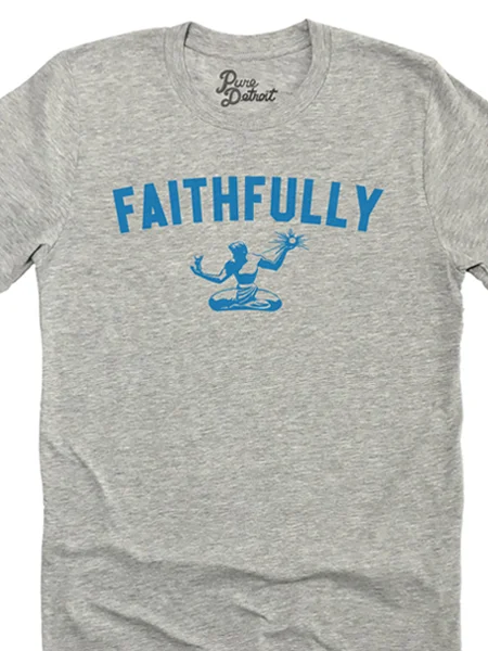 Faithfully Unisex T-shirt - Blue / Heather Athletic Gray Collared T-Shirt Boat Neck A-Line