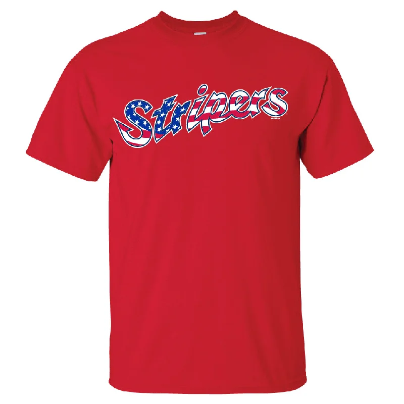 Gwinnett Stripers Bimm Ridder 4th of July Home Jersey Red Tee Solid Print Embellished