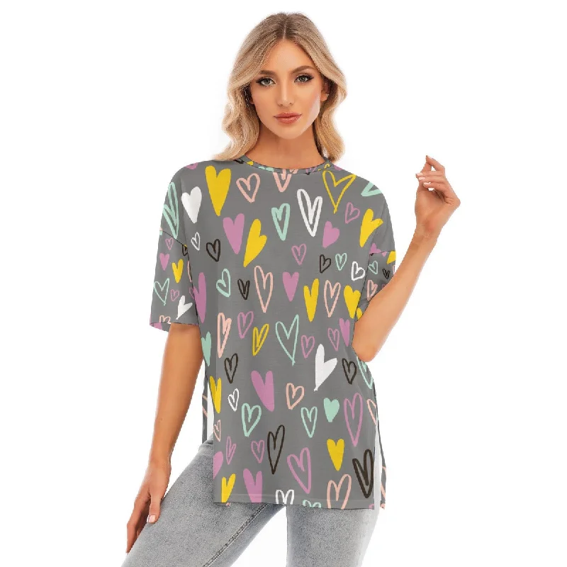 Heart Graphic | Shirt With Hem Split Solid Print Embellished