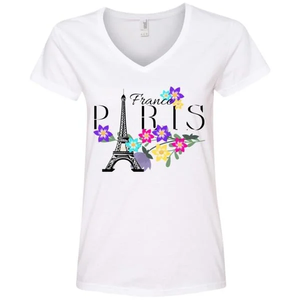 Ladies' Paris V-Neck T-Shirt Special Edition Spandex Blend Rayon Blend Denim Blend