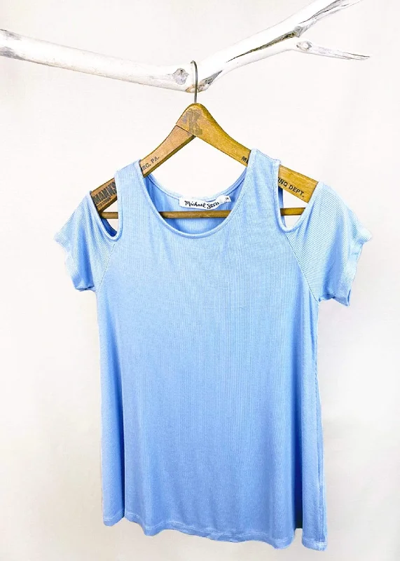 Michael Stars 2x1 Rib Cold Shoulder Tee Thin T-Shirt Open Front Quick Dry