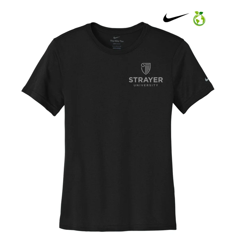 NEW STRAYER Nike Ladies Swoosh Sleeve rLegend Tee - BLACK Notch Collar Peter Pan Collar Cowl Neck