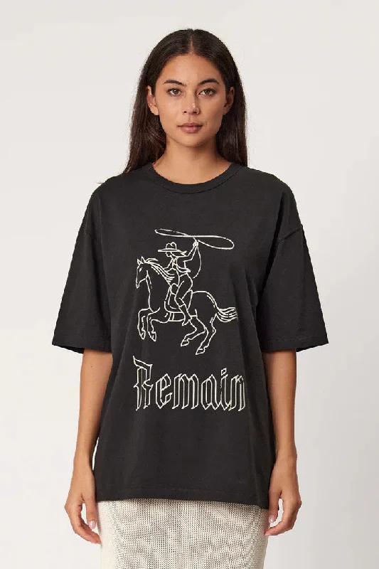 Remain - Bandida Tee, Washed Black Graphic T-Shirt Round Neck Polyester