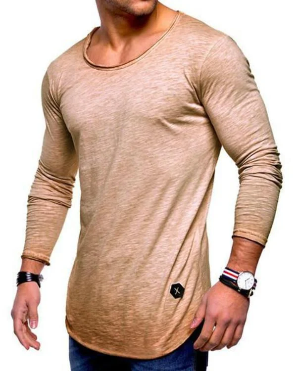 hoombox Men's Soft Comfy Solid Color O-neck Long Sleeve Spring Fall Casual T-Shirt Elegant Classic Vintage