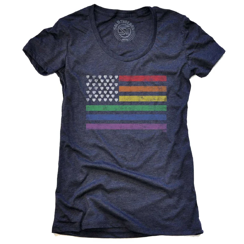 Women's American Pride T-shirt Houndstooth Herringbone Solid