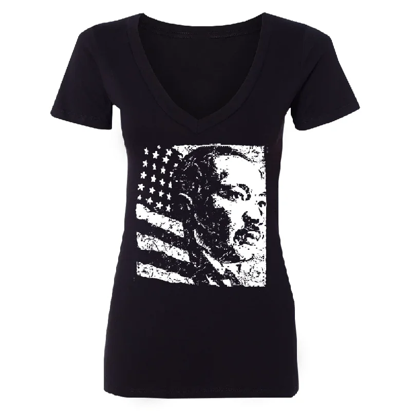 Zexpa Apparel™ Martin Luther King Jr. MLK Dr. King Women's Deep V-neck Souvenir Tee Seamless Knitted Crochet