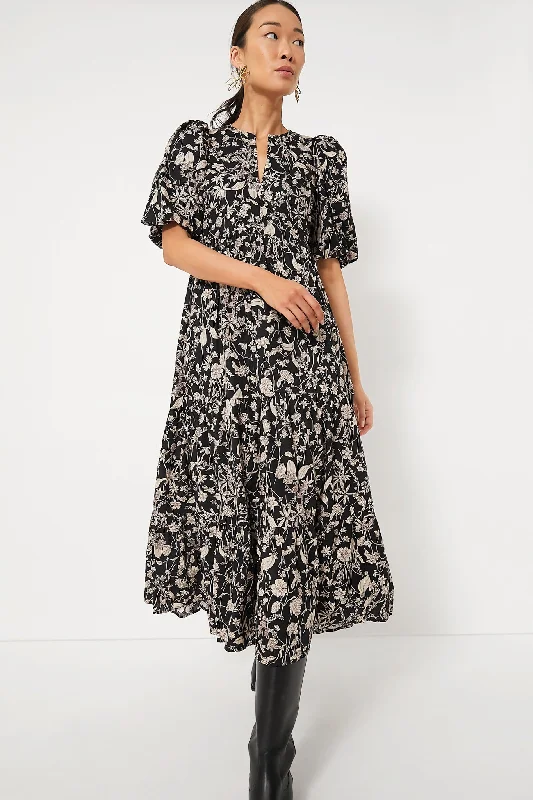 Black & Tan Floral Cisco Maxi Dress Stylish V-Neck Maxi Dress