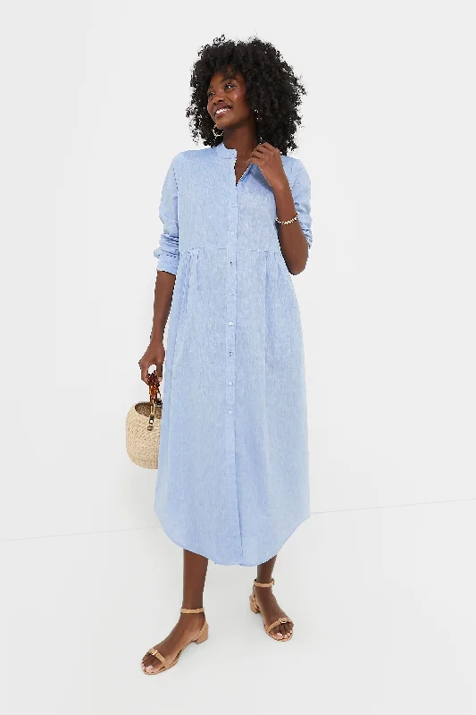 Chambray Linen Lydell Maxi Dress Trendy Fit-and-Flare Maxi Dress