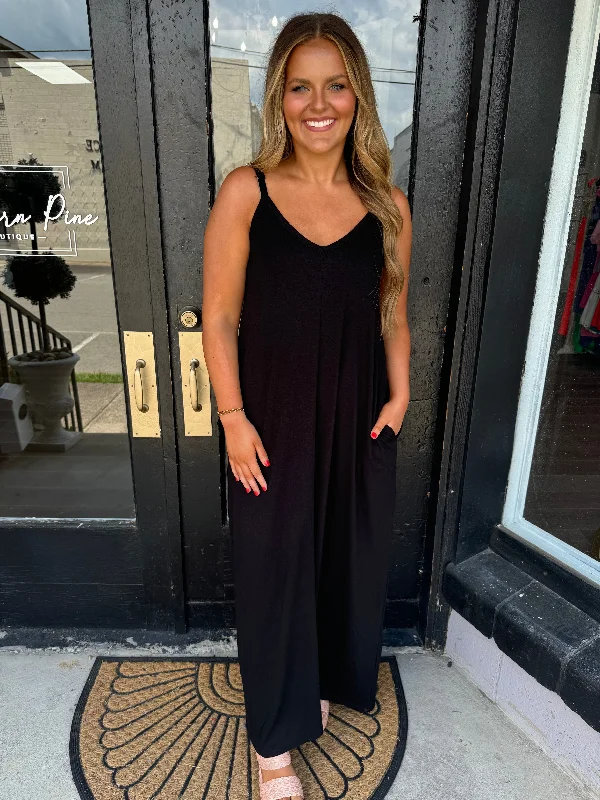 Black v-neck cami maxi dress Trendy Ruffled Maxi Dress