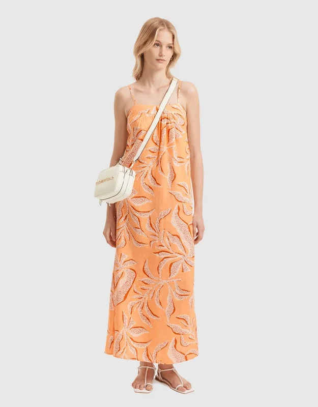 COUNTRY ROAD - Orange palm print maxi dress! 8-10 Trendy Satin Maxi Dress