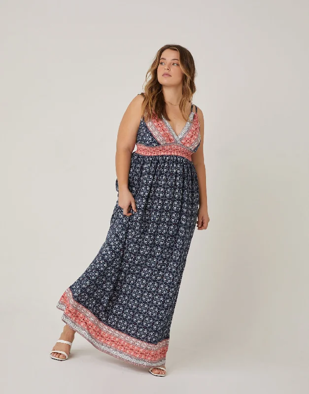 Plus Size Abstract Printed Maxi Dress Trendy Maxi Dress with Straps