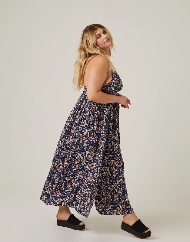 Plus Size Paisley Floral Tank Maxi Dress Chic Button-Up Maxi Dress