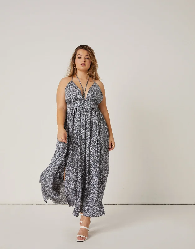 Plus Size Springtime Double Slit Maxi Dress Classic Solid Maxi Dress