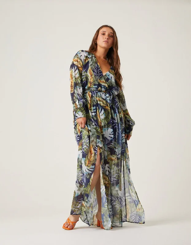 Plus Size Tropical Leaves Maxi Dress Trendy Printed Maxi Dress