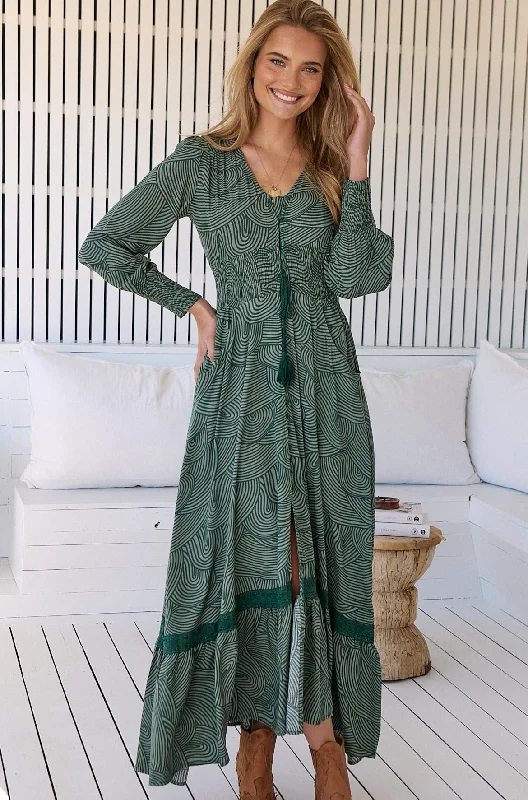 Cybele Maxi Dress - Green Comfortable Plunging Neckline Maxi Dress