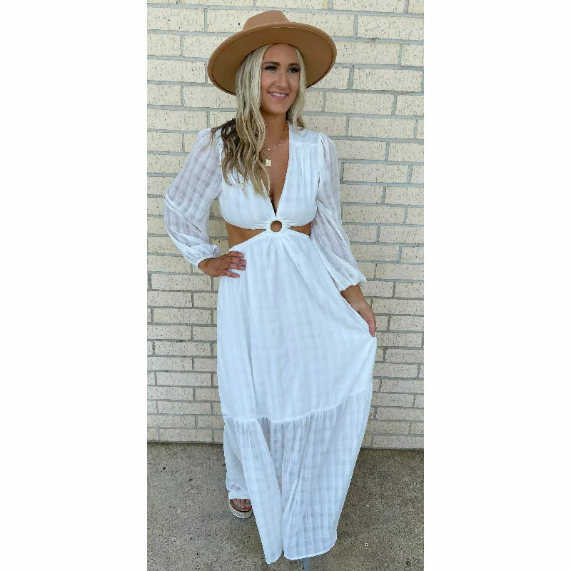 Destin White Cut-out Maxi Dress Trendy Short Sleeve Maxi Dress