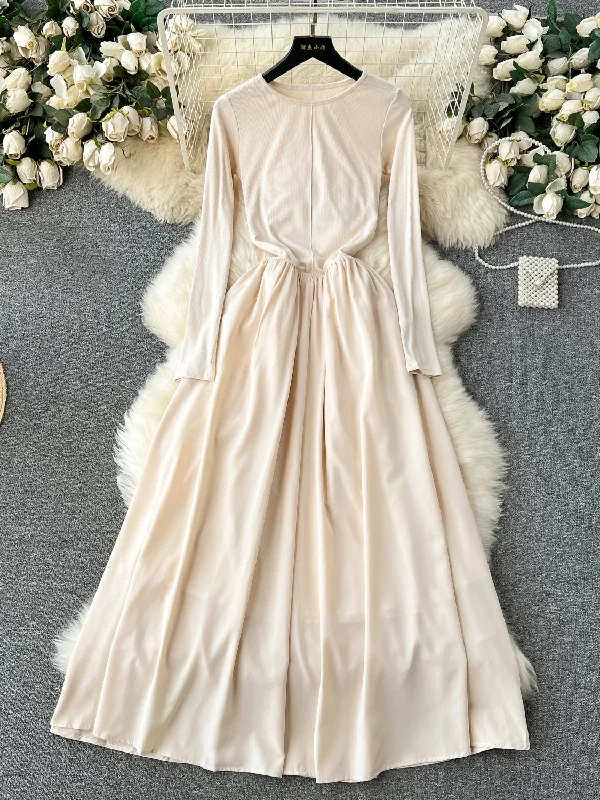 Elegant Pleats Classic Cream Maxi Dress Trendy Ruffled Maxi Dress