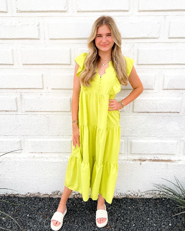 Lime Scalloped Maxi Dress Stylish A-Line Maxi Dress