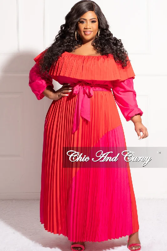 Final Sale Plus Size ColorBlock Strapless Chiffon Pleated Maxi Dress Elegant Floral Maxi Dress