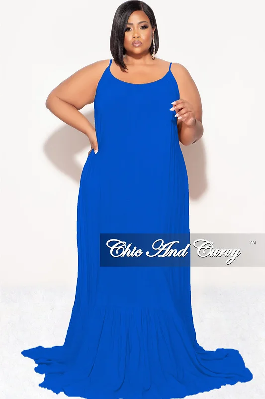 Final Sale Plus Size Maxi Dress with Spaghetti Straps in Royal Blue Classic Strapless Maxi Dress