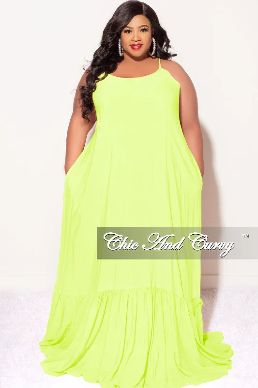 Final Sale Plus Size Maxi Dress with Spaghetti Straps in Neon Classic A-Line Maxi Dress