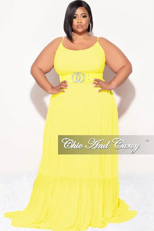 Final Sale Plus Size Maxi Dress with Spaghetti Straps in Yellow Stylish One-Shoulder Maxi Dress