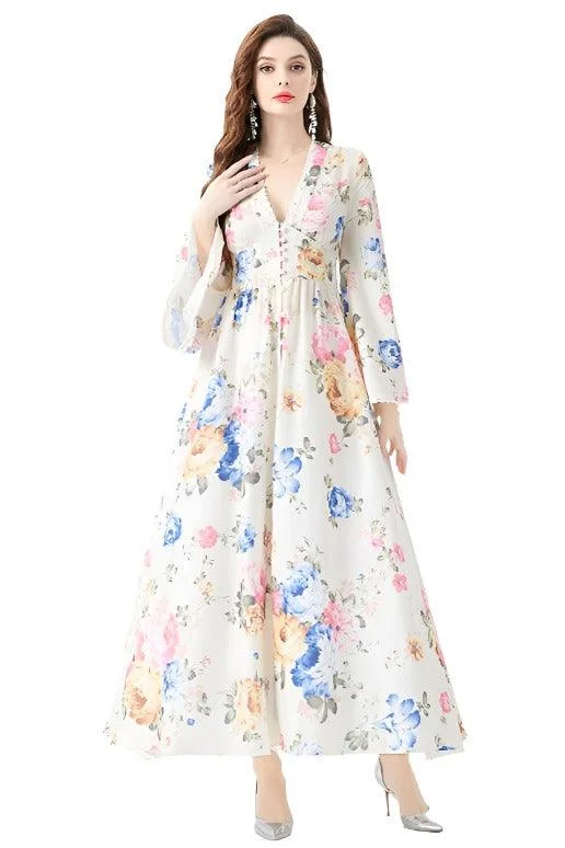 Floral Pastel Vintage Maxi Dress Cozy Knitted Maxi Dress