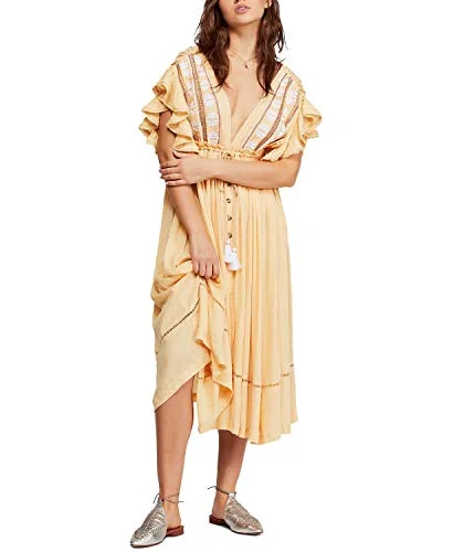 Free People Womens Will Wait for You Boho Floral Maxi Dress Tan M Elegant Velvet Maxi Dress