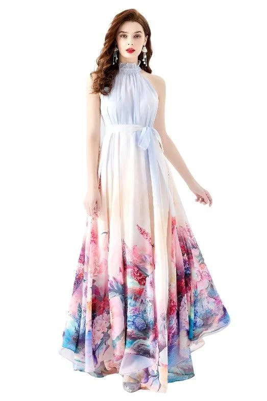 High Neck Fantasy Scent Chiffon Maxi Dress Cozy Longline Maxi Dress