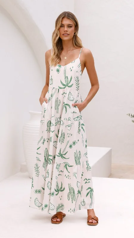 Kyla Maxi Dress - Green Palm Elegant Tiered Maxi Dress