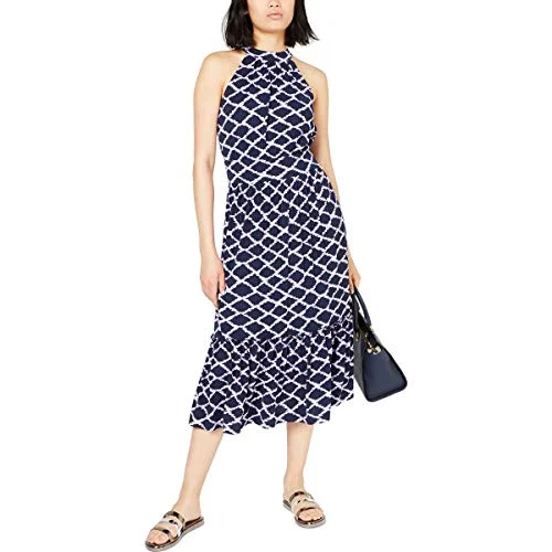 Michael Michael Kors Womens Printed Jacquard Maxi Dress Navy S Chic Off-Shoulder Maxi Dress