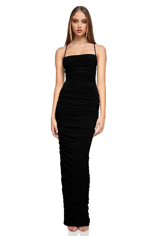 Nookie Flirt Maxi Dress - Black Comfortable Maxi Dress with Sleeves