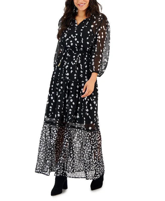 Petite Printed 3/4-Sleeve Maxi Dress Fashionable Asymmetrical Maxi Dress