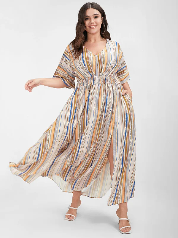 Bandana Split Dolman Sleeve Pocket Maxi Dress Cozy Longline Maxi Dress