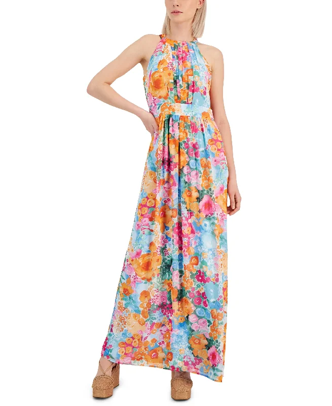 Women's Floral-Print Halter Maxi Dress Comfortable T-Shirt Maxi Dress