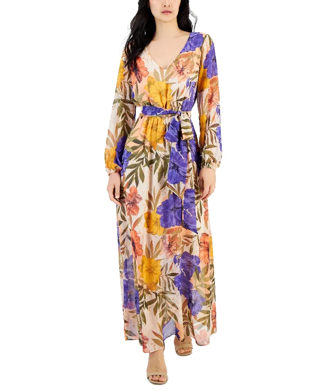 Women's Long-Sleeve V-Neck Maxi Dress Comfortable Bohemian Maxi Dress