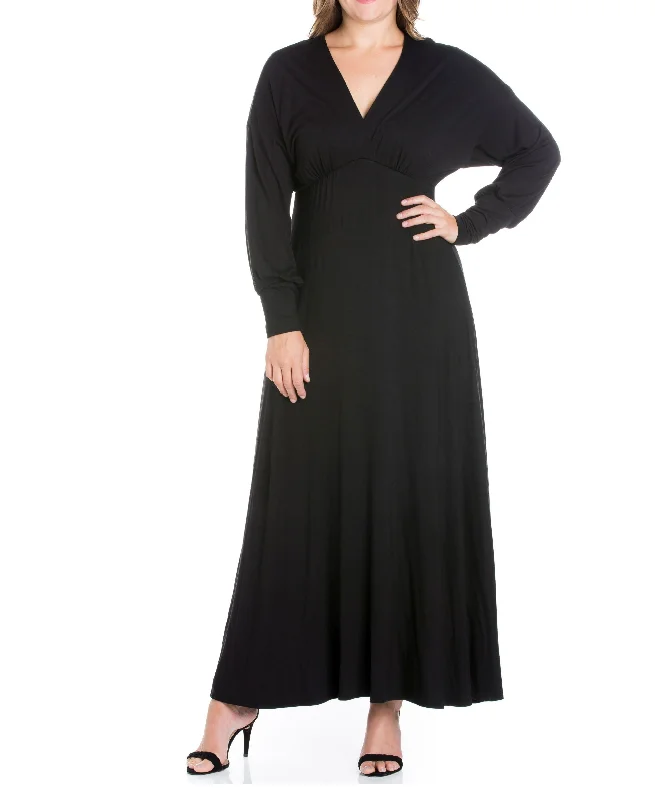 Women's Plus Size Bishop Sleeves Maxi Dress Stylish A-Line Maxi Dress