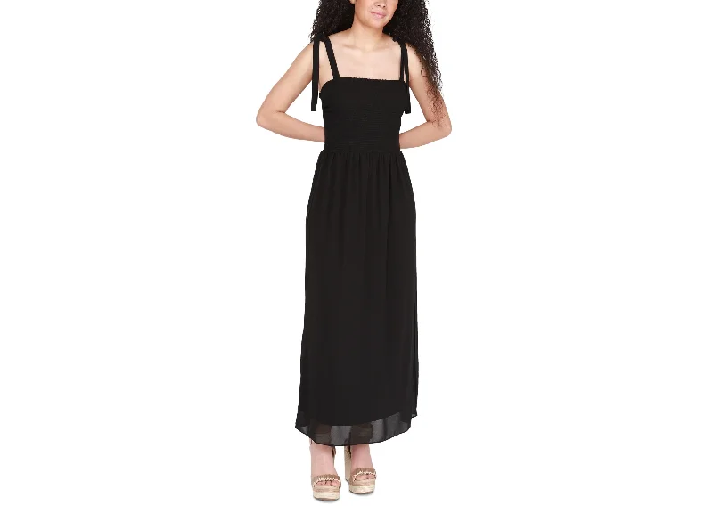 Women's Tied-Strap Smocked Maxi Dress Elegant Lace-Up Maxi Dress