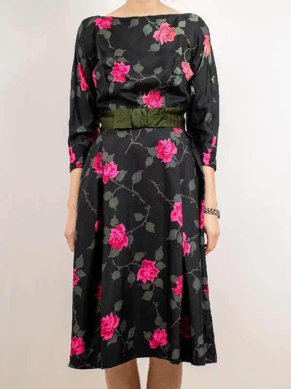 1950's / 1960's 'abe schrader' silk rose dress