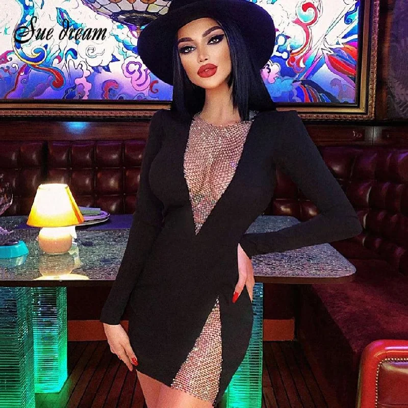 V-neck Mesh Diamond Dress