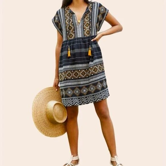 Anthropologie Tassel Dress In Jacquard Aztec Geometric Print Size Small NEW $148