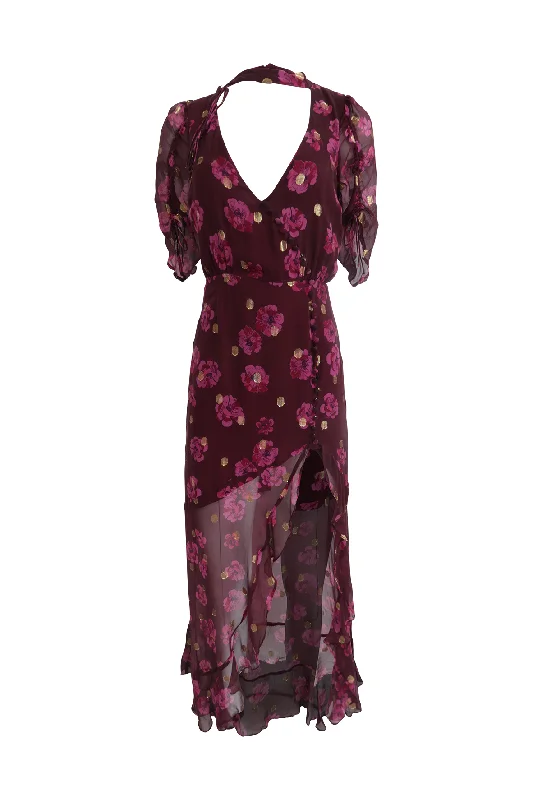 Bubblegum Pink Rose And Gold Polka Dot Purple Dress