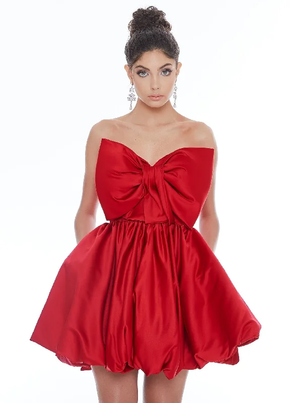 Ashley Lauren - 4218SC Bow Accent Strapless Bubble Hem Cocktail Dress