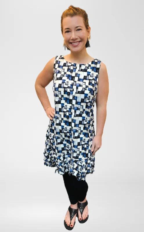 Beachtime by Lulu B Neutral Kaleidoscope Ruffle Trim Dress